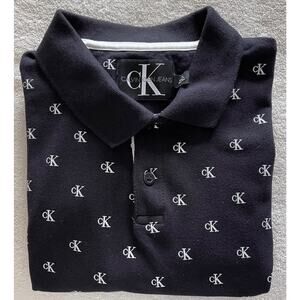 Calvin Klein 100% Cotton Men's 3-Button Pull Over Shirt M Black w/White CK Logos